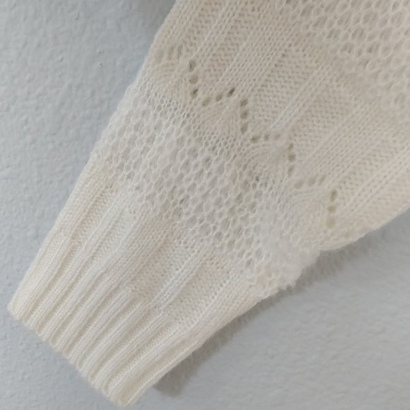 Simplee Ivory Colored Lace Pointelle Ribbed Knit Mock Neck Sweater NWOT - Picture 7 of 8